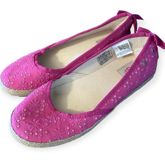 Pink UGG Slip One Espadrilles Flats Eyelet Lace Shoes with Heel Bows - Picture 1 of 9